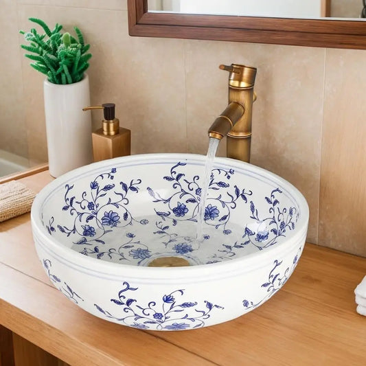 Ceramic Vessel Sink With Faucet And Drain For Bathroom Vanity