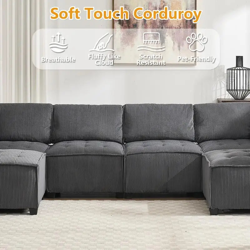 Modular U-Shaped Sectional Sofa With Reversible Chaise For Living Room
