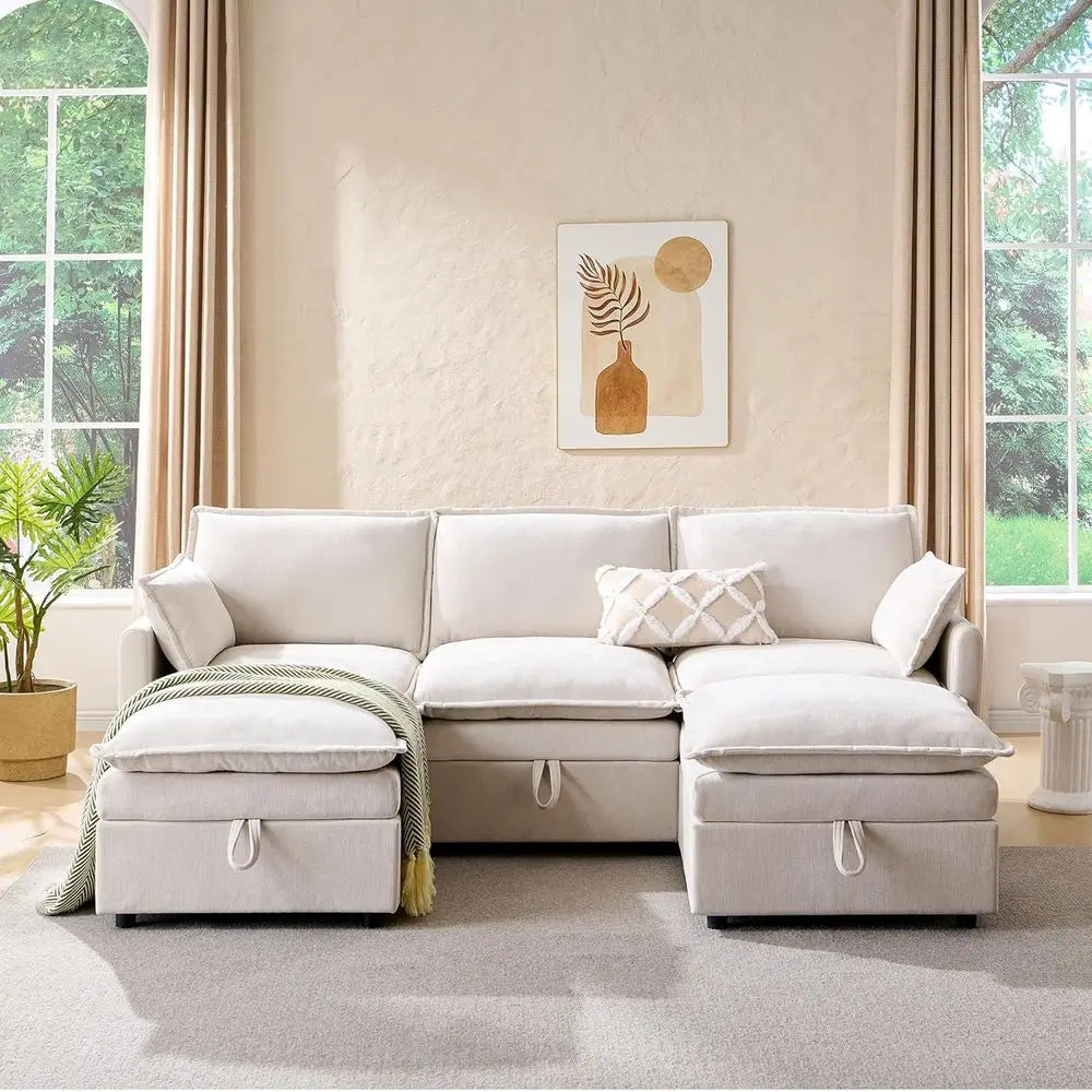 Modern U Shape Sectional Sofa With Ottoman And Storage