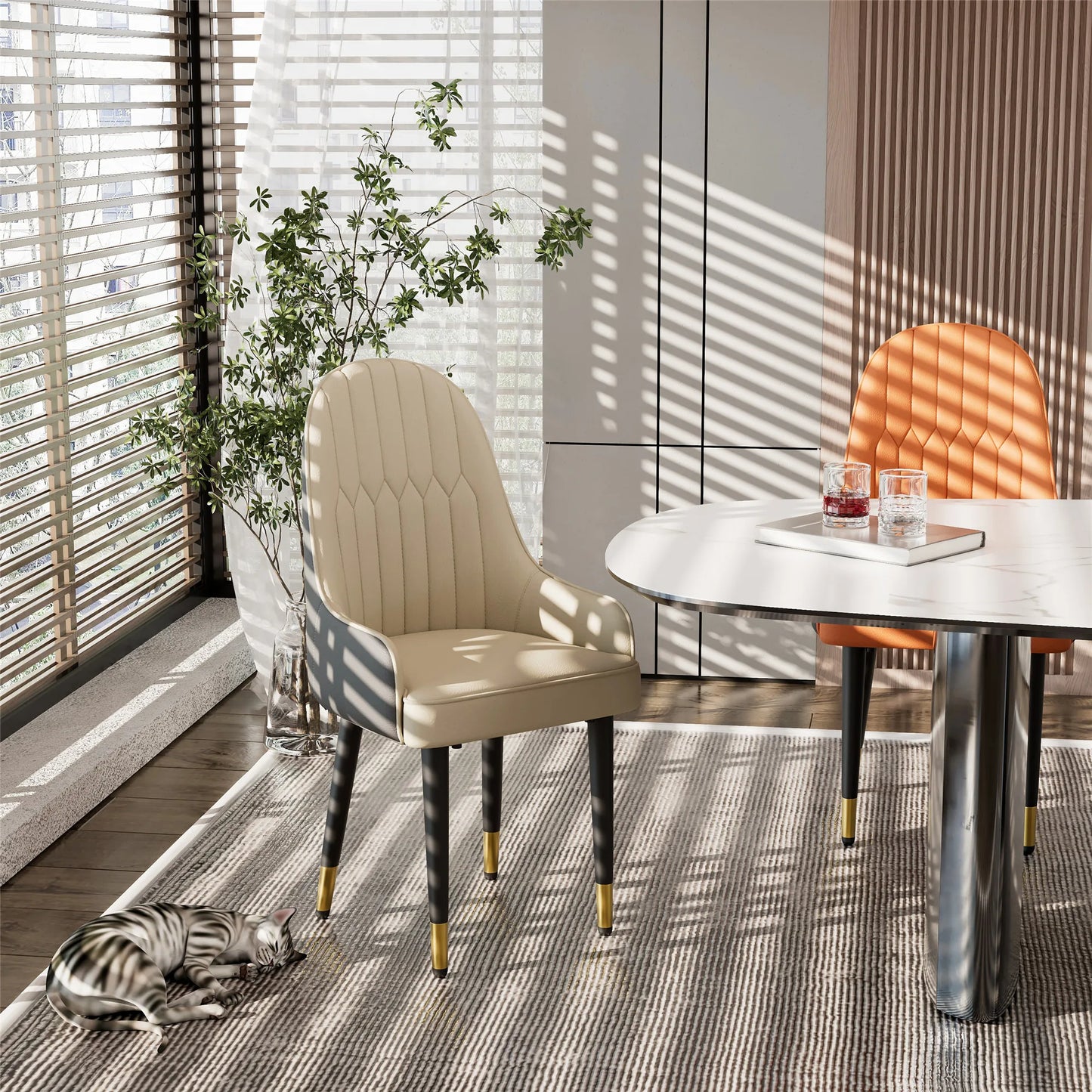 Wisfor Faux Leather Dining Chair Set 2 Midcentury Modern