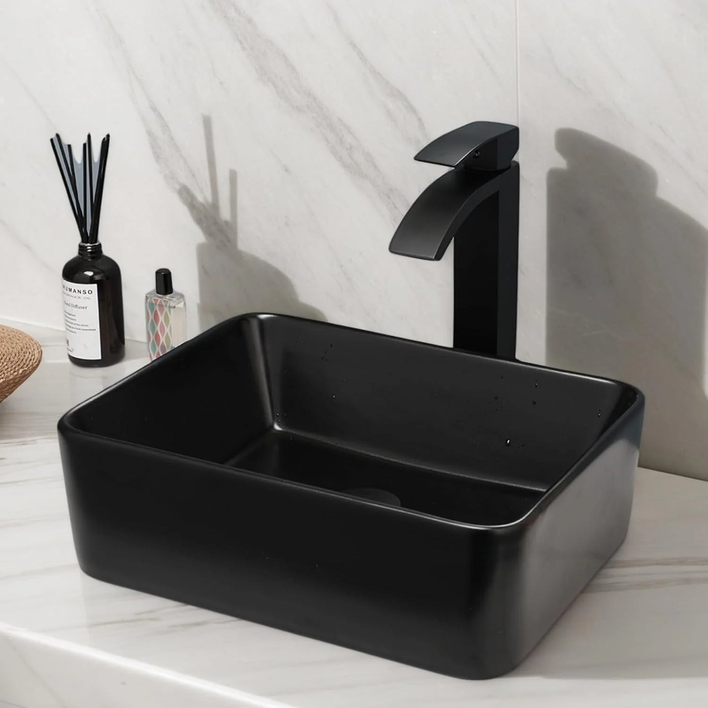 Torayvino Square Ceramic Vessel Sink Set Above Counter Faucet