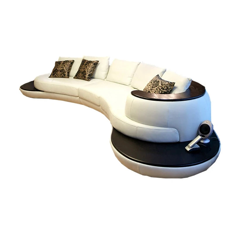 MANBAS Top Grain Leather Corner Sectional Sofa Arc Set