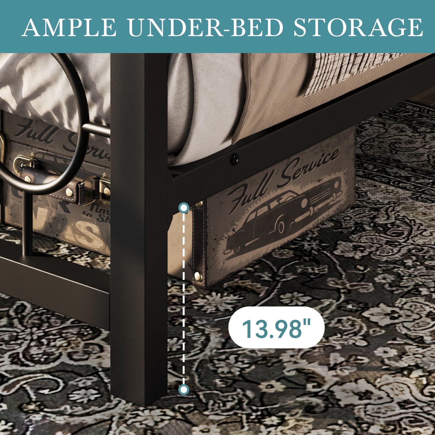 HOOMIC Metal Platform Bed Frame With Vintage Circular Headboard And Footboard