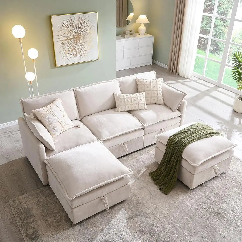 Modern U Shape Sectional Sofa With Ottoman And Storage