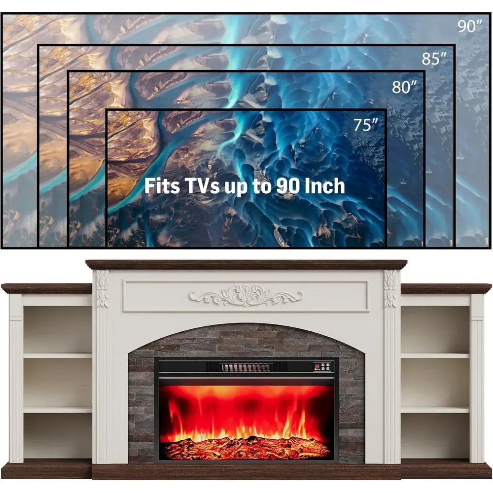 ZHUXIANG Electric Fireplace TV Console With Wooden Mantel