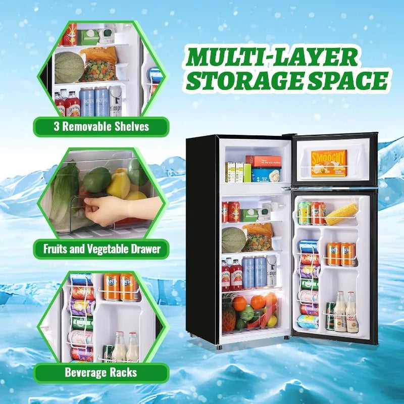 Demulelr Mini Refrigerator With Freezer Two Door Fridge