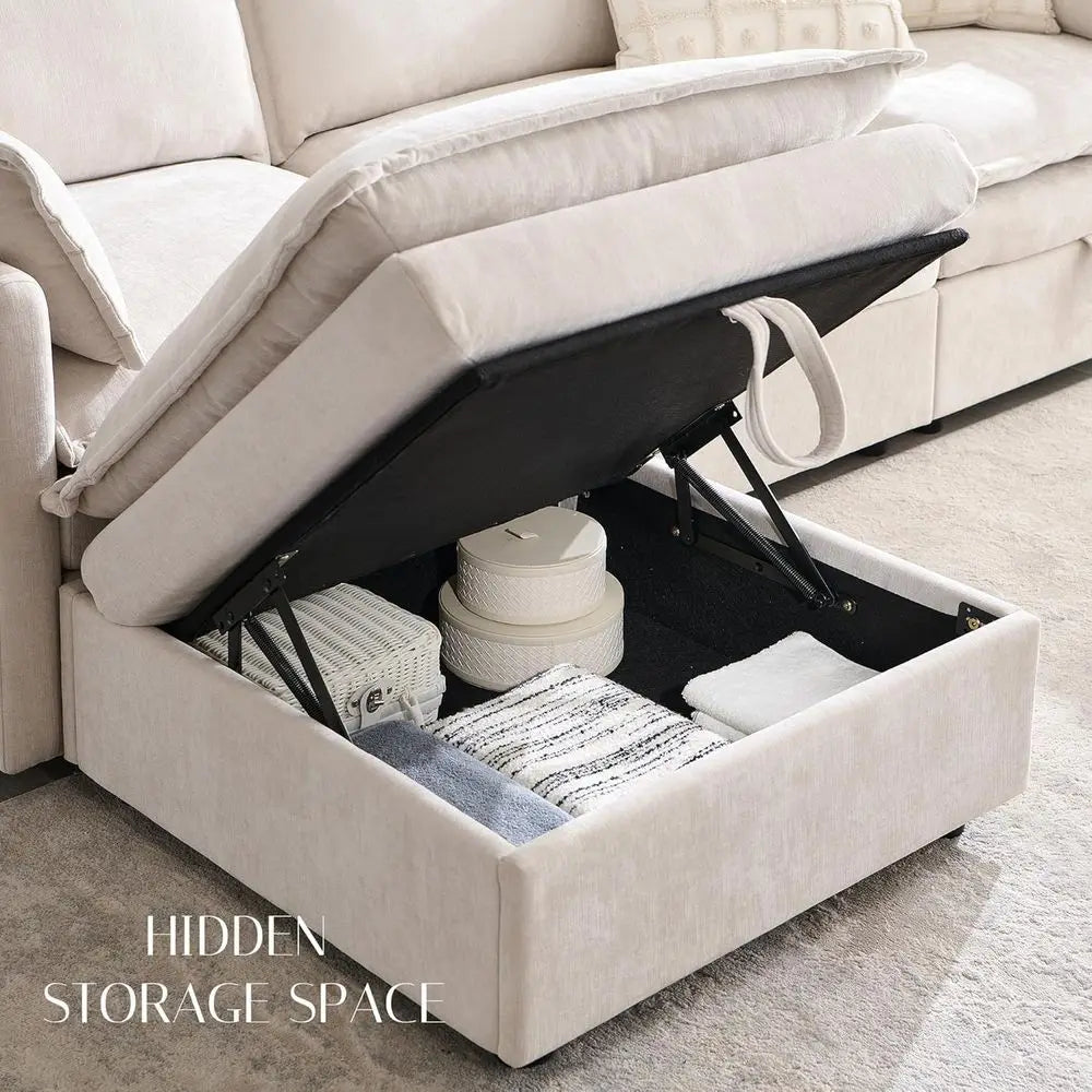 Modern U Shape Sectional Sofa With Ottoman And Storage