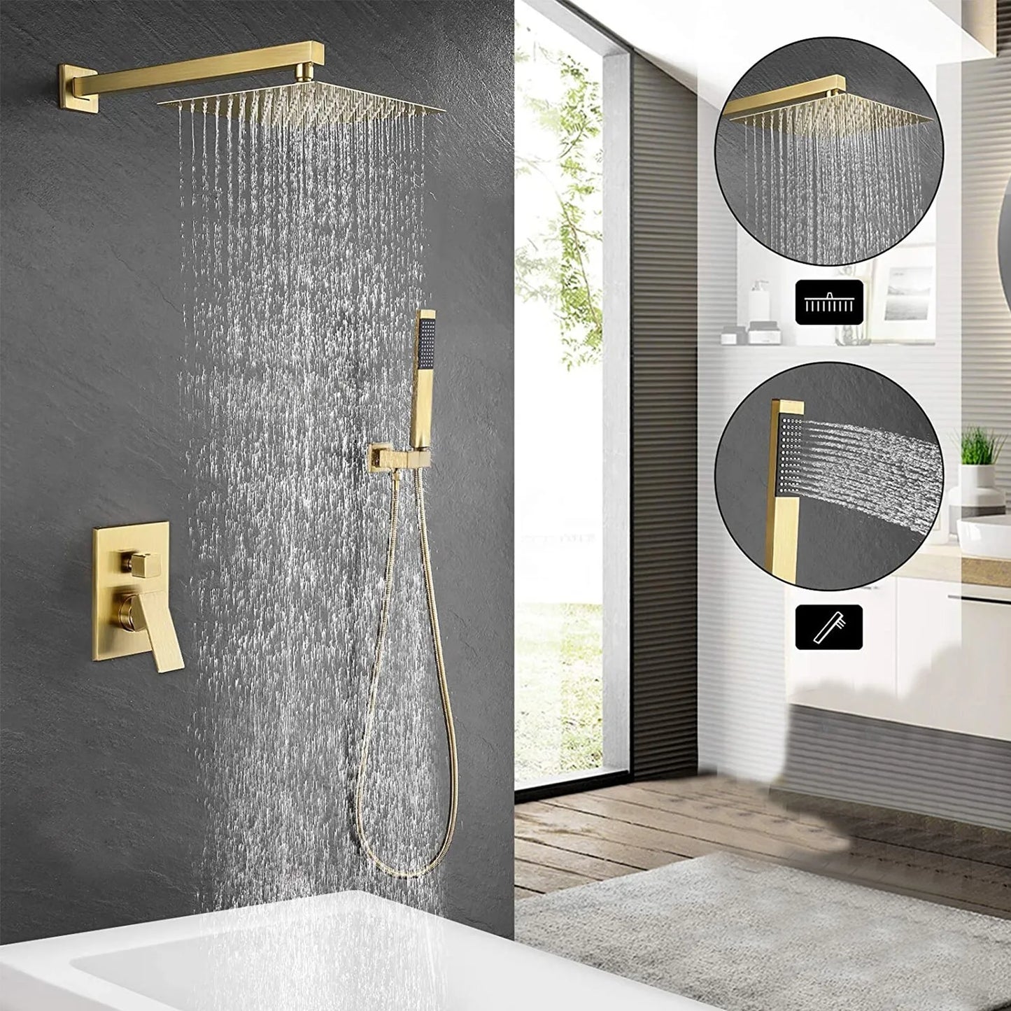 Shower Faucet Set With Wall Mount Rain Shower Head