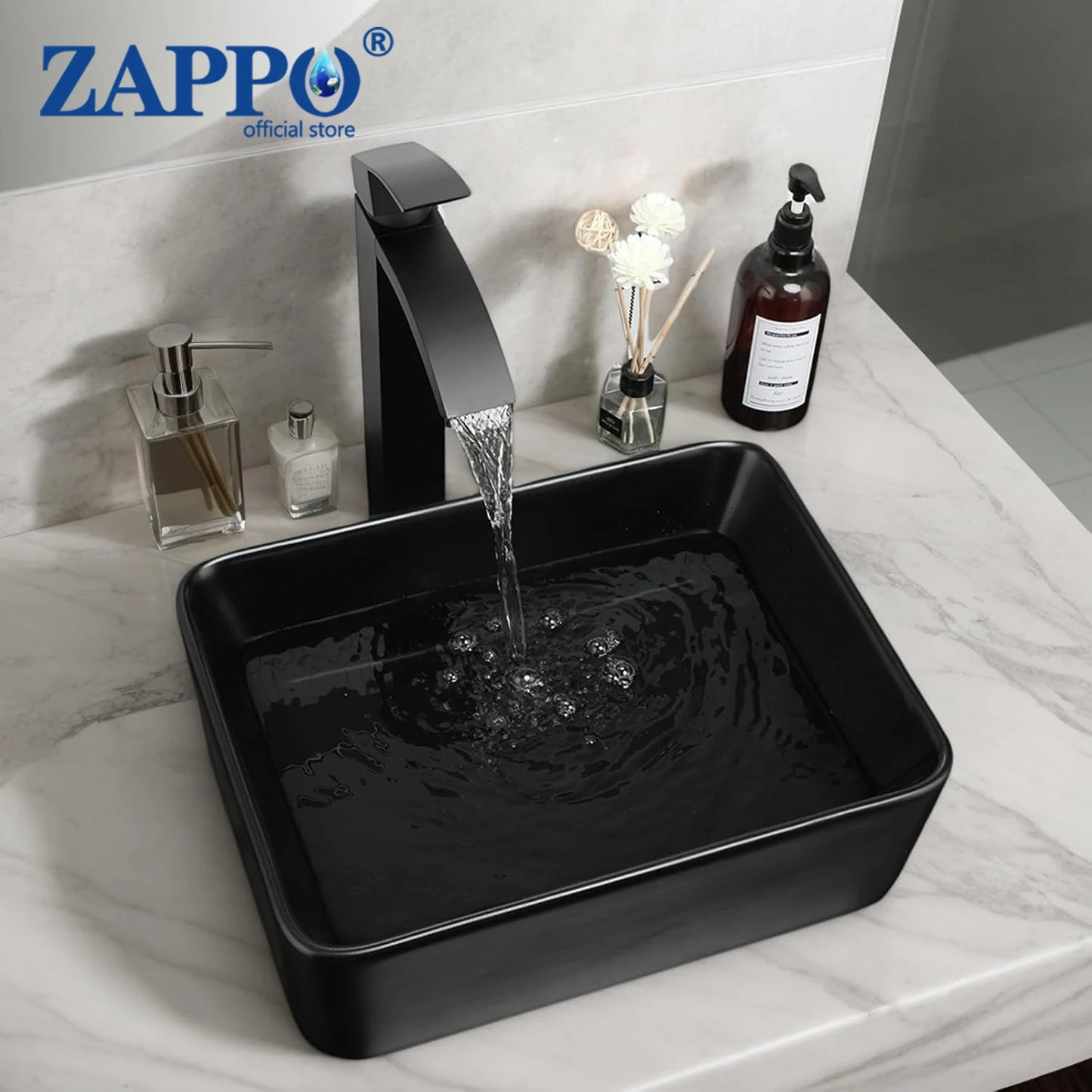 Torayvino Square Ceramic Vessel Sink Set Above Counter Faucet