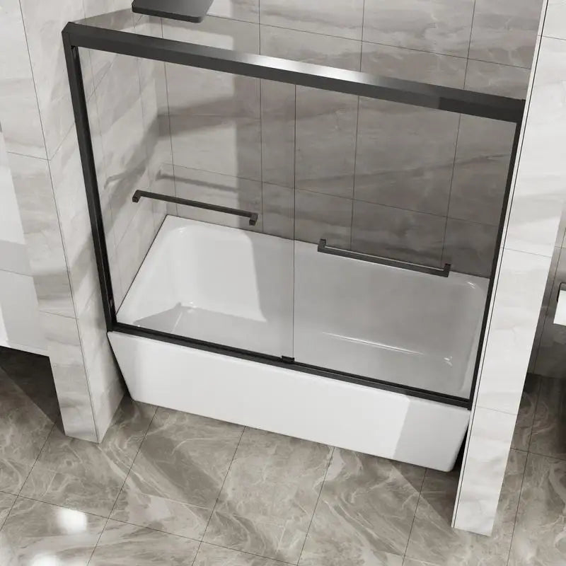 Double Sliding Bathtub Shower Door Aluminum Framed Clear Tempered Glass