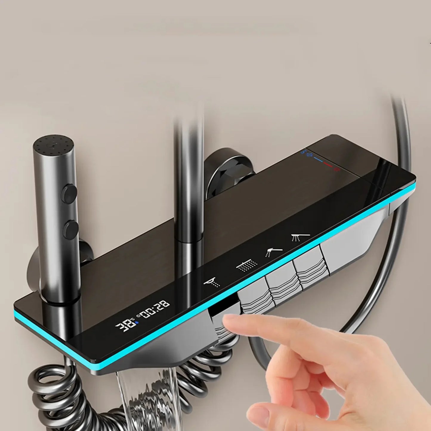 Brangdy Thermostatic Rainfall Shower Panel With Digital Display Handheld Wand