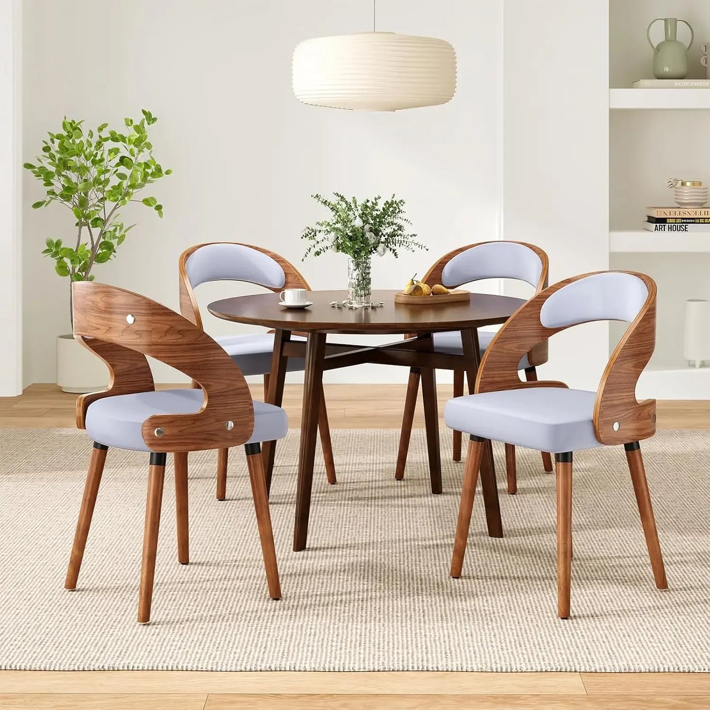 CHENGWEI Modern Wood Dining Chairs Set With Curved Backrests
