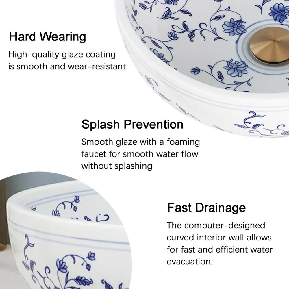 Ceramic Vessel Sink With Faucet And Drain For Bathroom Vanity