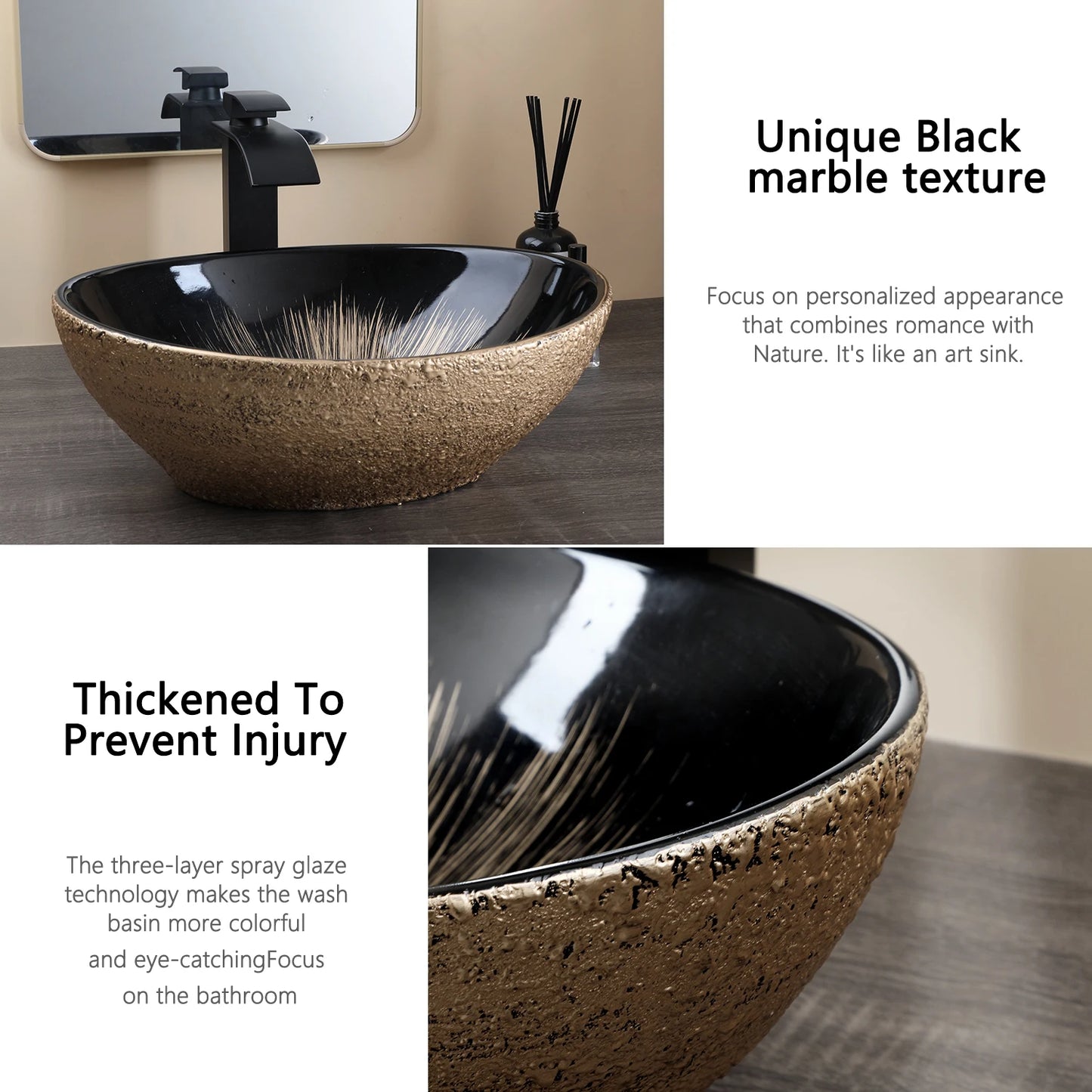 Torayvino Ceramic Oval Vessel Sink For Above Counter Bathroom