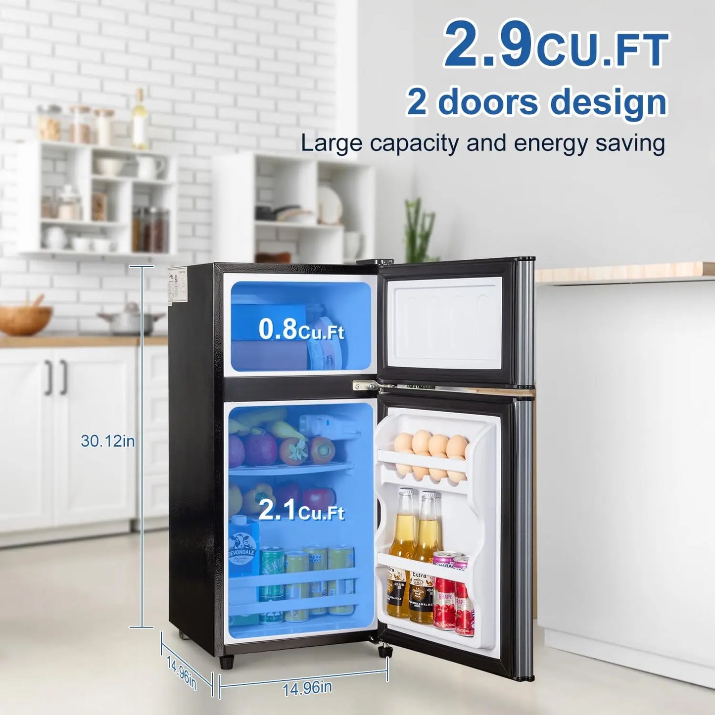 Krib Bling Double Door Mini Fridge With Freezer Energy Saving