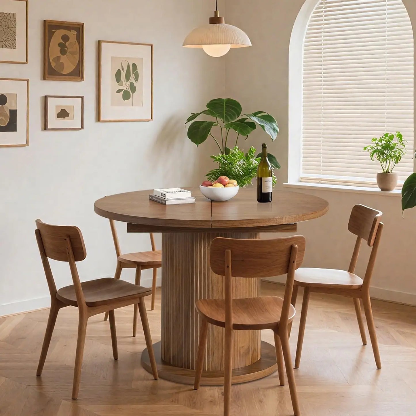XMSJ Round Dining Table For 6 With Wood Strip Base