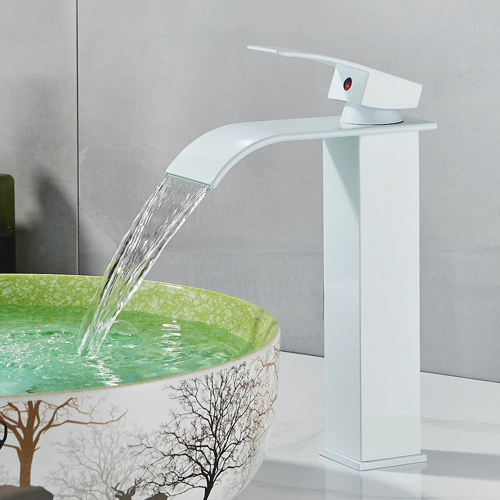 Quyanre Basin Faucet Waterfall Single Handle Hot Cold Mixer
