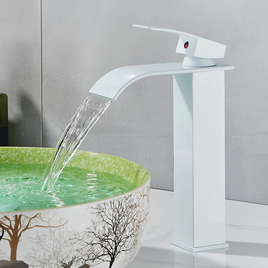 Quyanre Basin Faucet Waterfall Single Handle Hot Cold Mixer