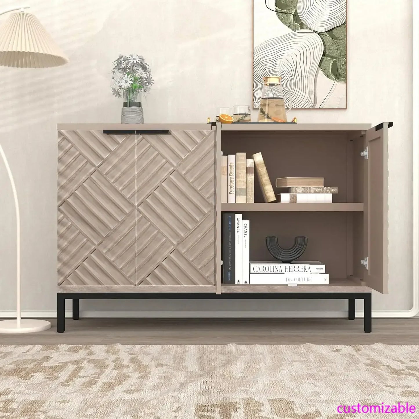 XMSJ Modern Buffet Cabinet With Doors And Shelves Storage