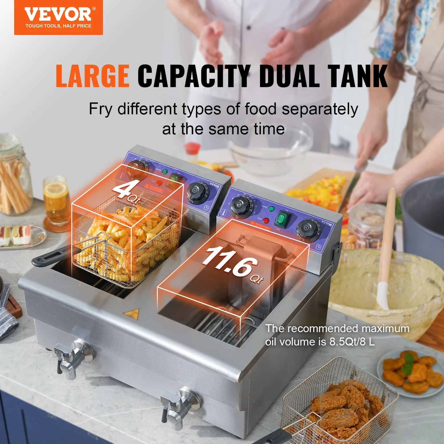 SucceBuy Electric Deep Fryer Dual Removable Tanks 5000W Countertop