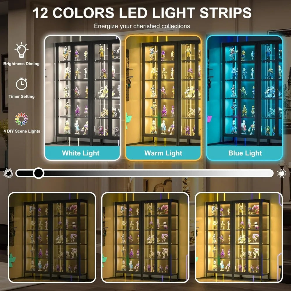 MKDK 5 Tier Glass Display Cabinet With LED Lighting