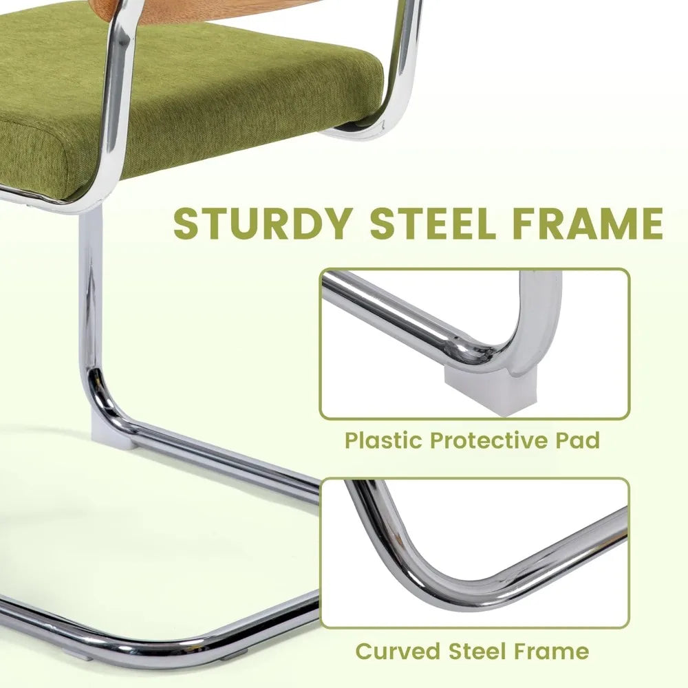 Dining Chairs Set Of 2 Modern Rattan Chrome Frame