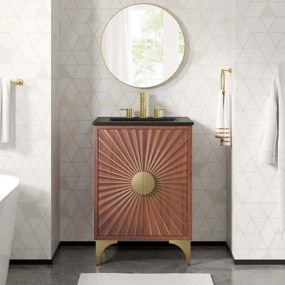 Modern Open Shelving Bathroom Vanity Cabinet With Ceramic Sink