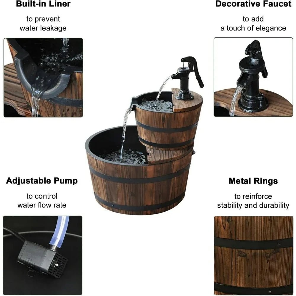 Pier Surplus Wood Barrel Fountain With Pump For Outdoors