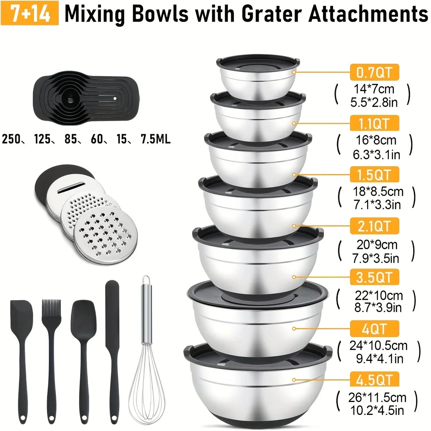 Stainless Steel Salad Tools Set With Mixing Bowls And Lids