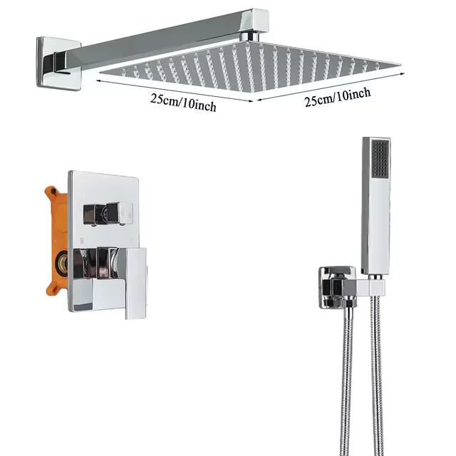 Rozin Chrome Rainfall Shower Faucet Set Wall Mount Shower System