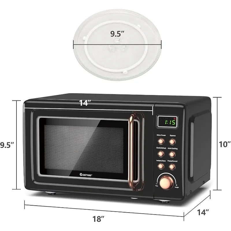 COSTWAY Retro Countertop Microwave Oven 700 Watt Delayed Start Turntable