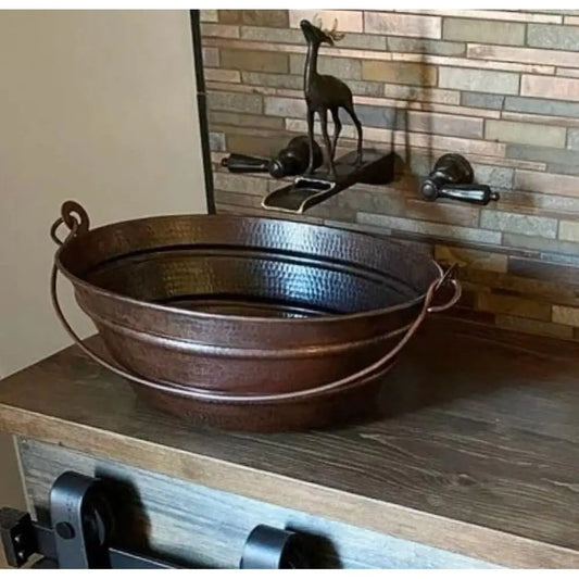 Copper Oval Sink With Handle Vessel Bathroom Fixture