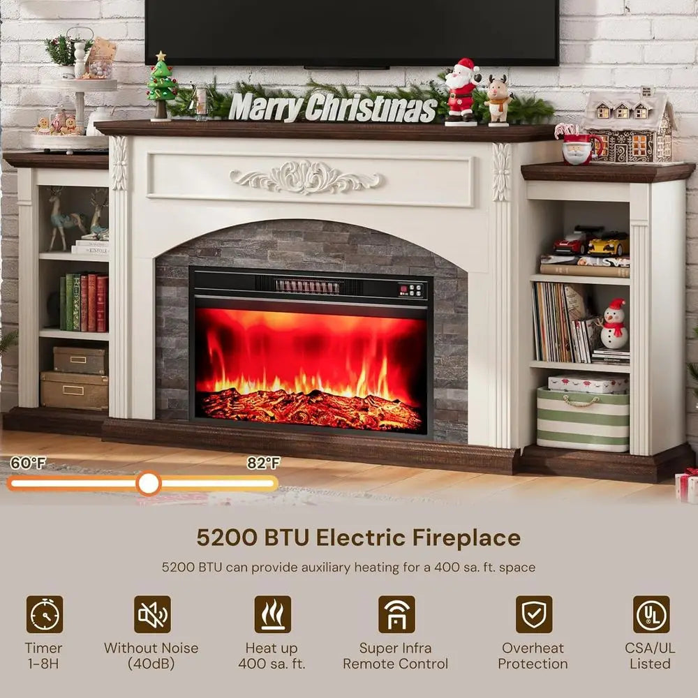 ZHUXIANG Electric Fireplace TV Console With Wooden Mantel