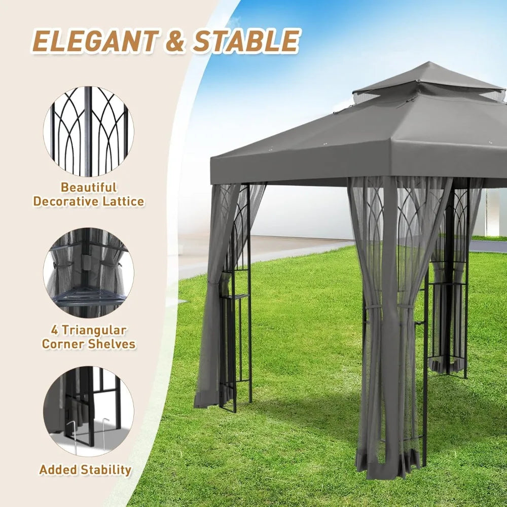 Hign-concerned Outdoor Gazebo Tent With Netting And Shelves