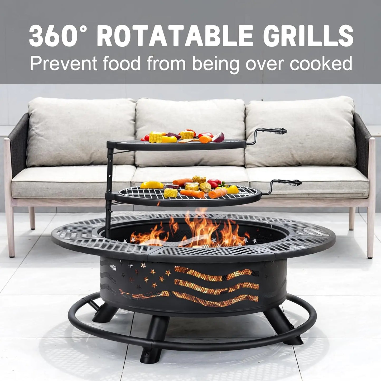 XMSJ Outdoor Fire Pit Grill With Cover And Two Grates