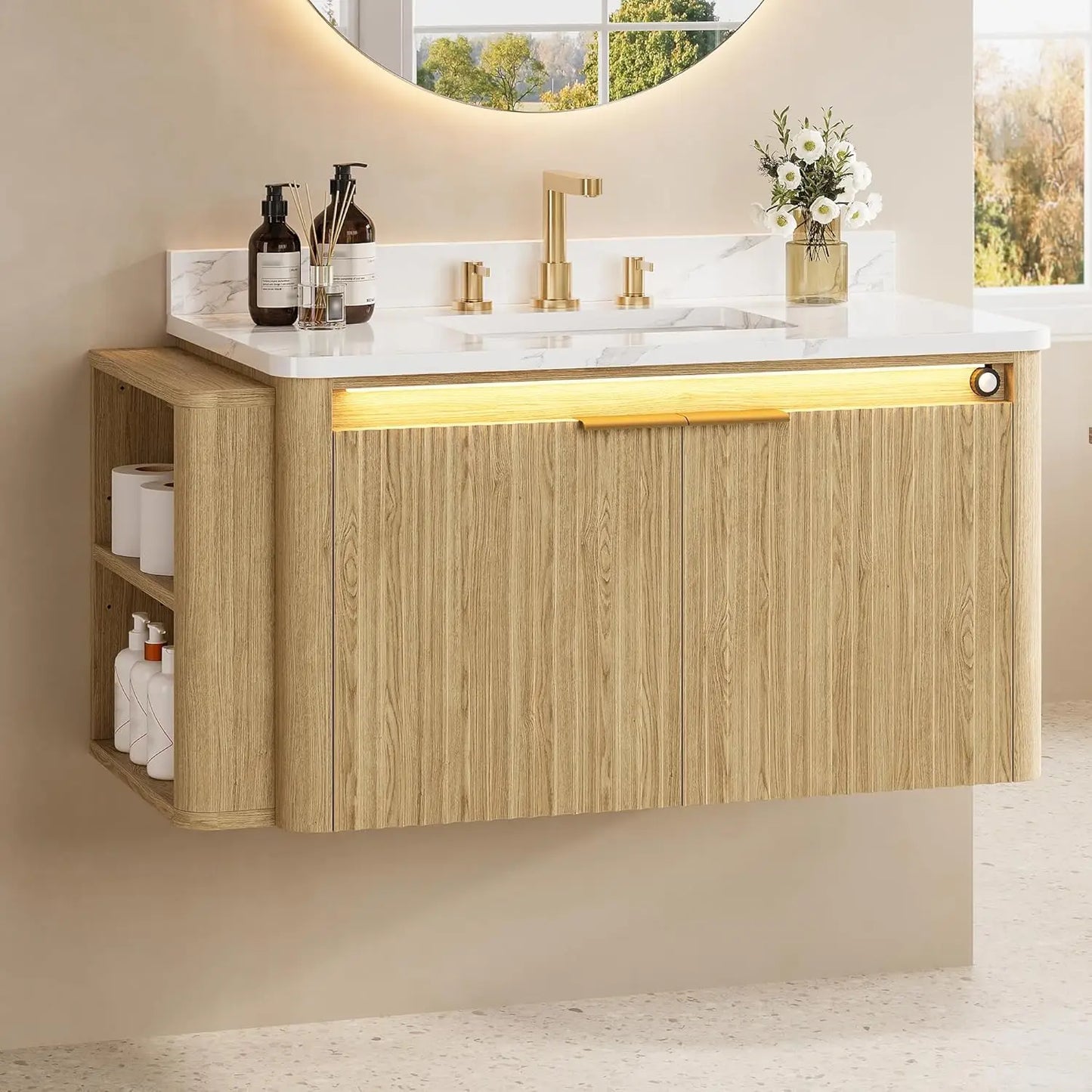 Ironck Bathroom Vanity With Motion Sensor Light Marble Top