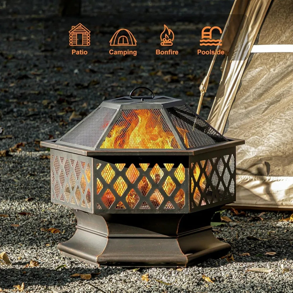 Panovue Outdoor Hexagon Wood Burning Fire Pit For Patio