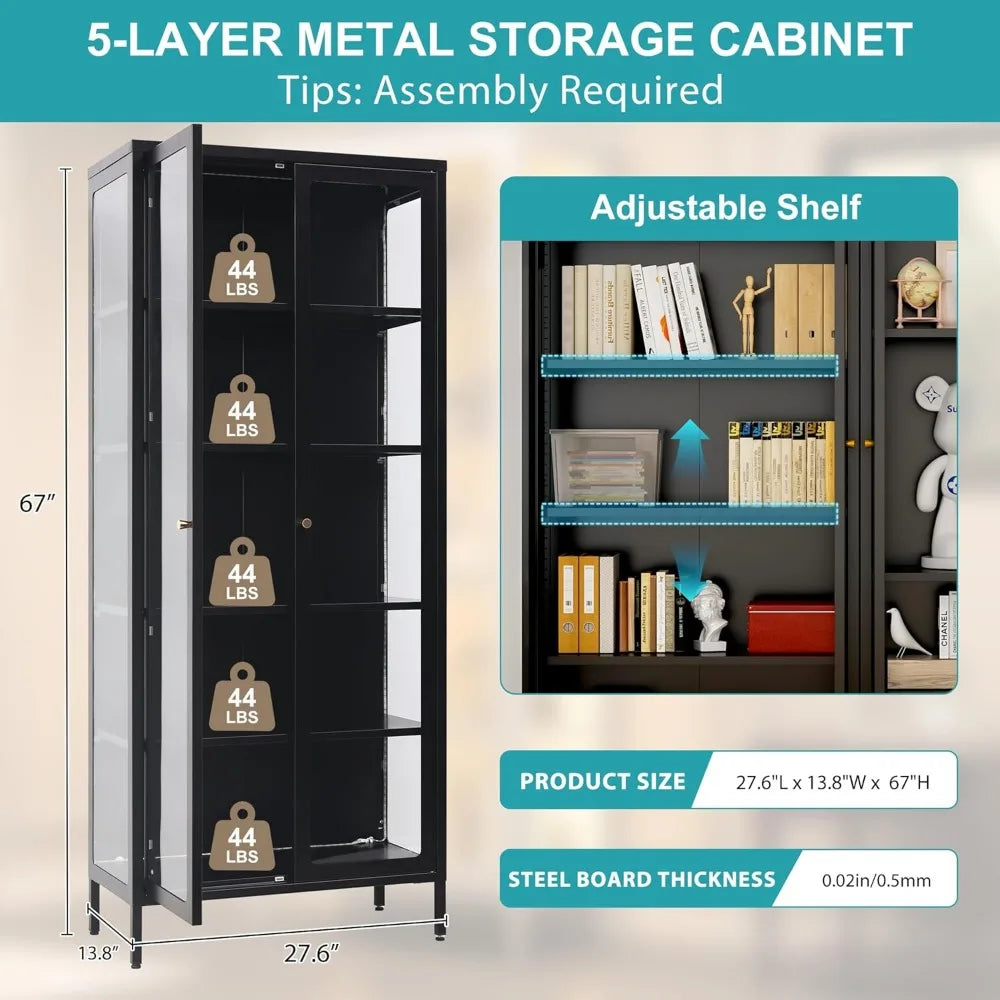 MKDK 5 Tier Glass Display Cabinet With LED Lighting