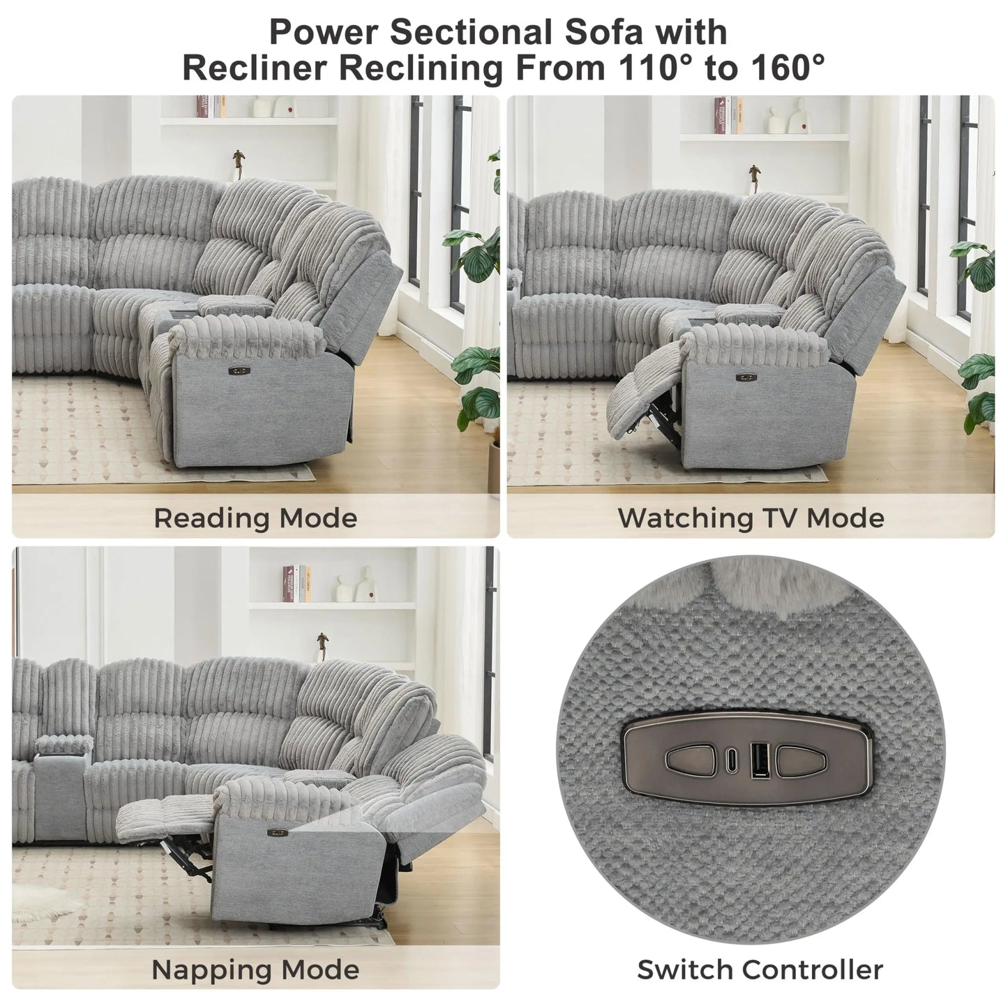 TODRANICN Power Reclining L Shaped Fuzzy Rabbit Plush 5 Seater Sofa Set