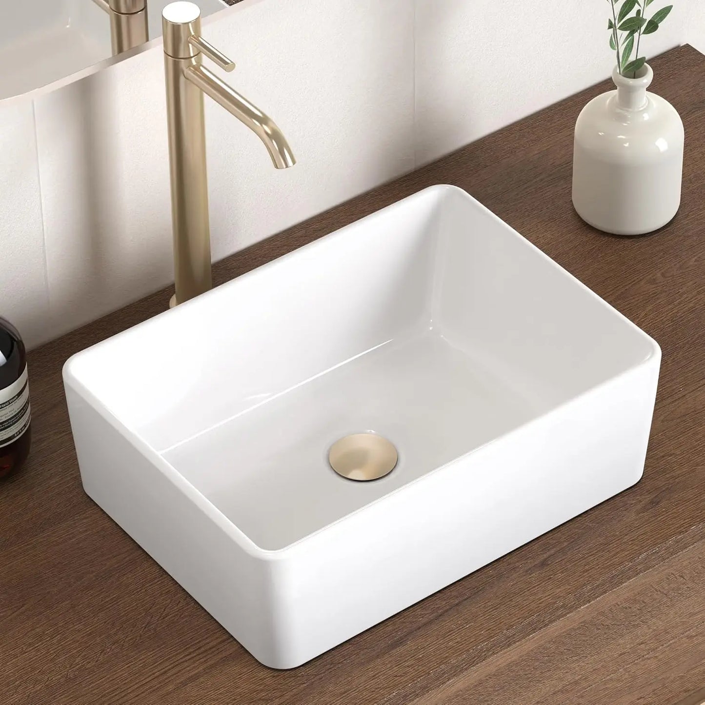 Rectangular Porcelain Vessel Sink for Bathroom Countertop Above Counter Vanity