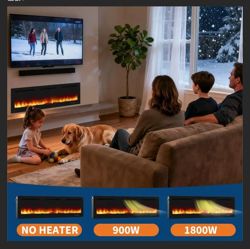 HiMISS 3D Electric Fireplace LED Flame Modes Wall Mounted Heater
