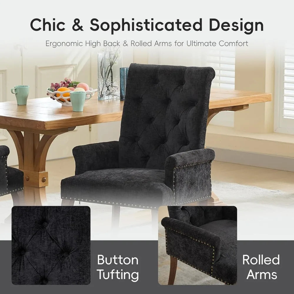 HUANZHUANG Upholstered Tufted Chenille Dining Chairs with Nailhead Trim