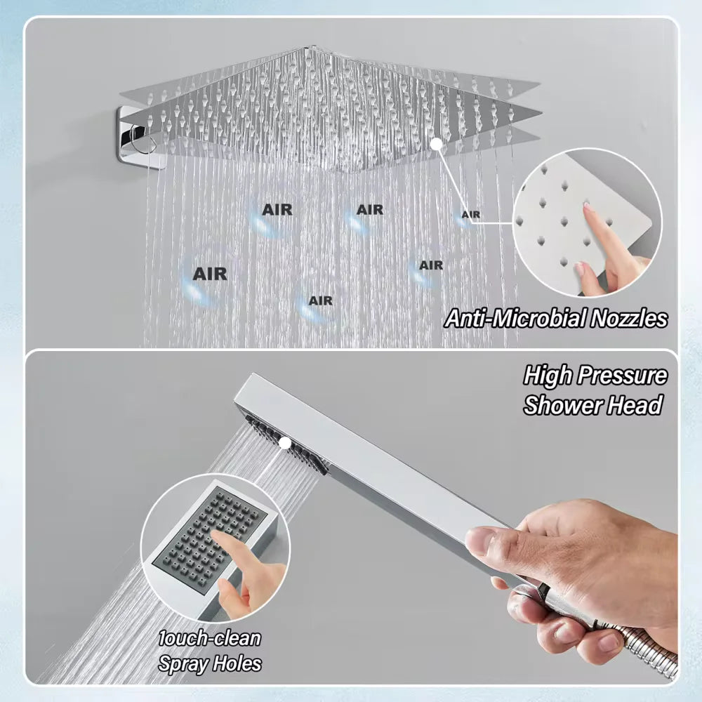 Rozin Chrome Rainfall Shower Faucet Set Wall Mount Shower System