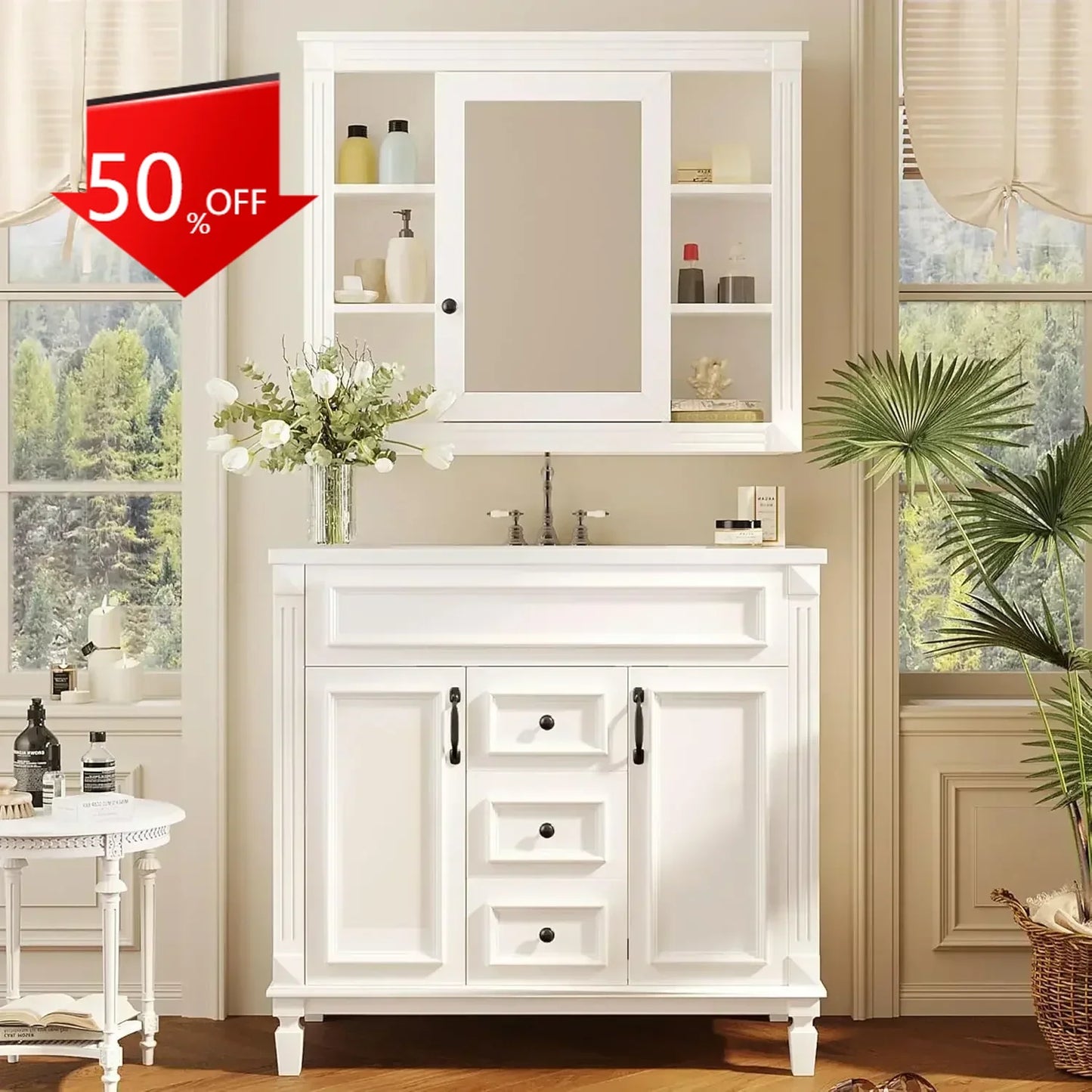 XMSJ Bathroom Vanity With Sink And Mirror Medicine Cabinet