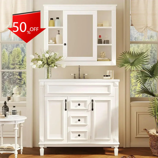 XMSJ Bathroom Vanity With Sink And Mirror Medicine Cabinet