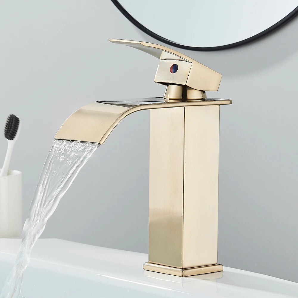 Quyanre Basin Faucet Waterfall Single Handle Hot Cold Mixer
