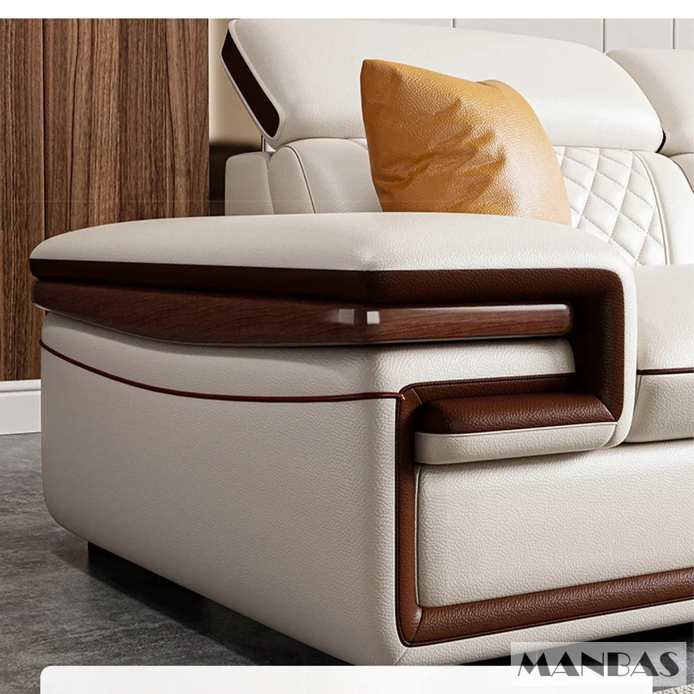 MINGDIBAO Italian Leather Sofa Set With Adjustable Headrests Bluetooth Speaker