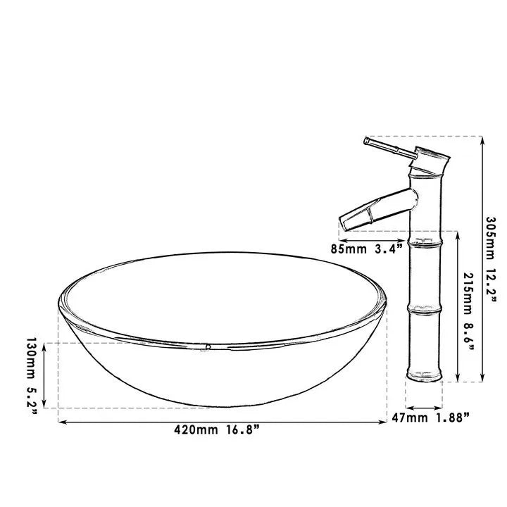 Torayvino Round Glass Vessel Sink With Waterfall Faucet Set