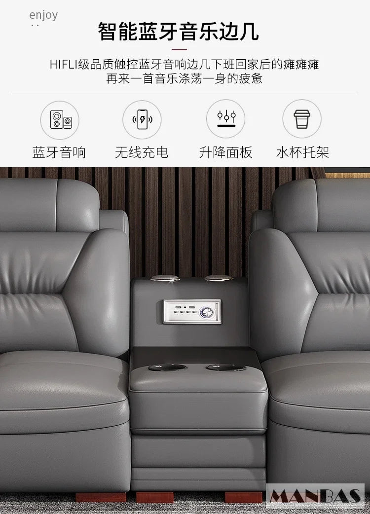 MANBAS Italian Genuine Leather L-Shaped Sectional Sofa Set USB