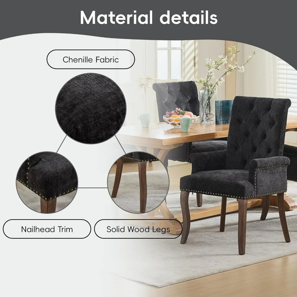 HUANZHUANG Upholstered Tufted Chenille Dining Chairs with Nailhead Trim